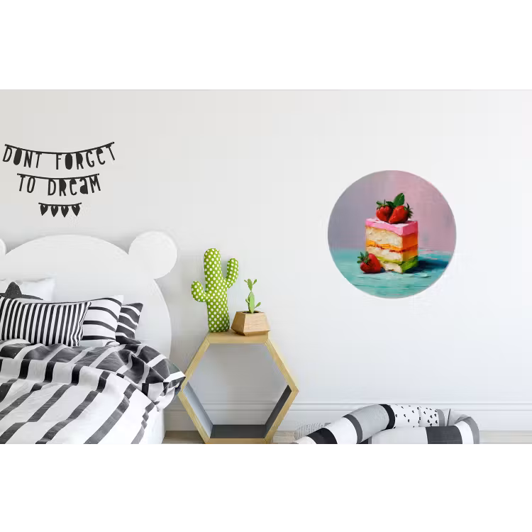 Taartje - Aardbeien - Glazuur - Kleurrijk Wandcirkel aluminium klein -kinderkamer