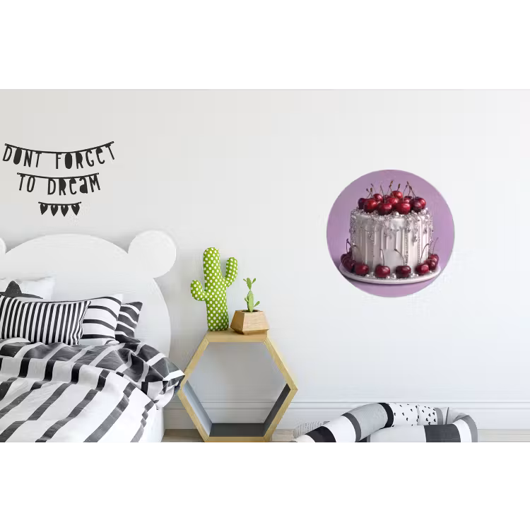 Taart - Kersen - Juwelen - Rood Wandcirkel aluminium klein -kinderkamer