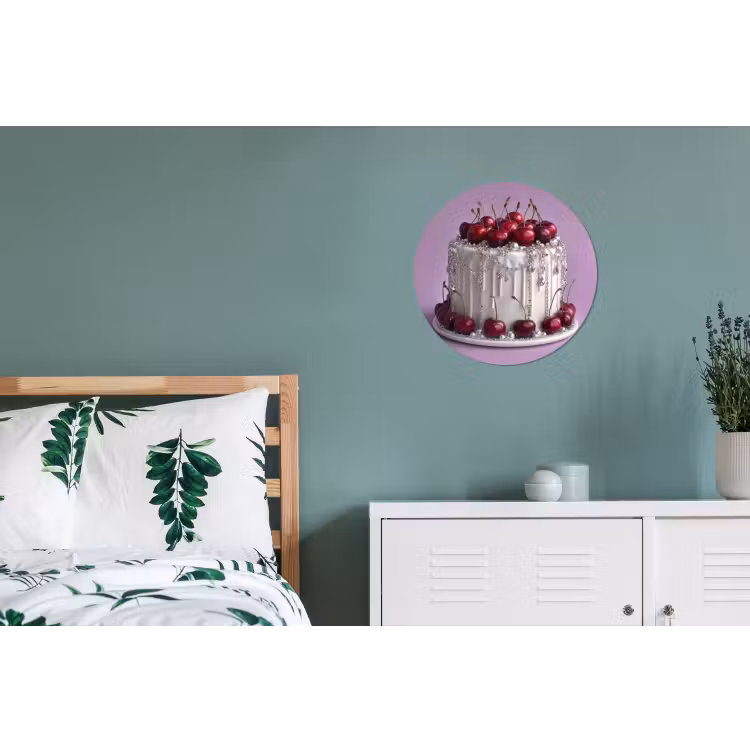 Taart - Kersen - Juwelen - Rood Wandcirkel aluminium klein -slaapkamer