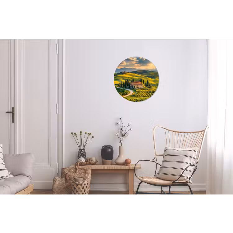 Toscane - Landschap - Wijngaarden Wandcirkel aluminium klein -woonkamer