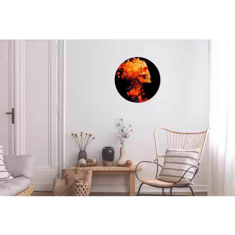 Schedel - Oranje - Zijaanzicht - Vlammen Wandcirkel aluminium klein -woonkamer