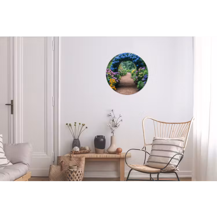 Doorkijk - Bloemen - Hortensia - Pad Wandcirkel aluminium klein -woonkamer