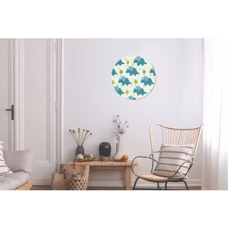 Triceratop - Blauw - Stippen - Boompjes Wandcirkel aluminium klein -woonkamer