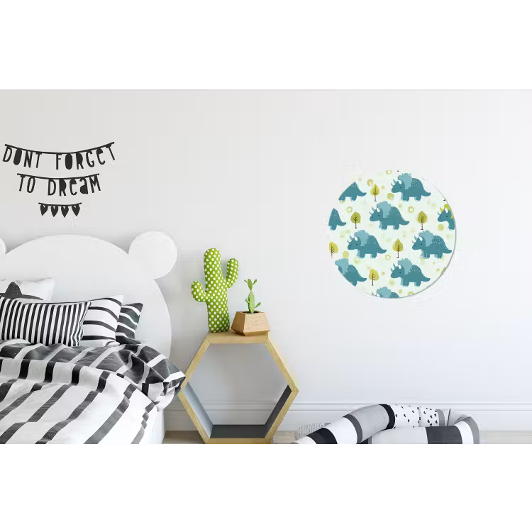 Triceratop - Blauw - Stippen - Boompjes Wandcirkel aluminium klein -kinderkamer