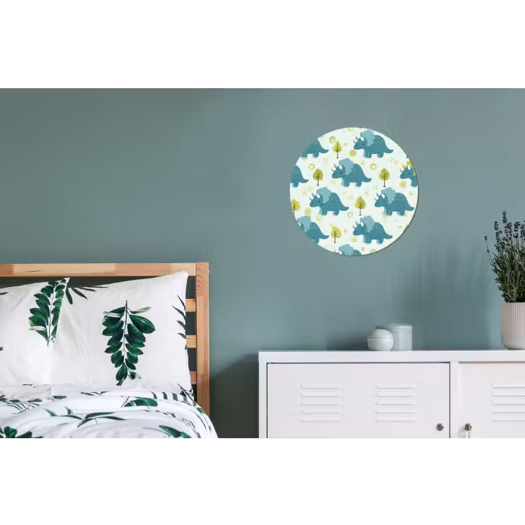 Triceratop - Blauw - Stippen - Boompjes Wandcirkel aluminium klein -slaapkamer