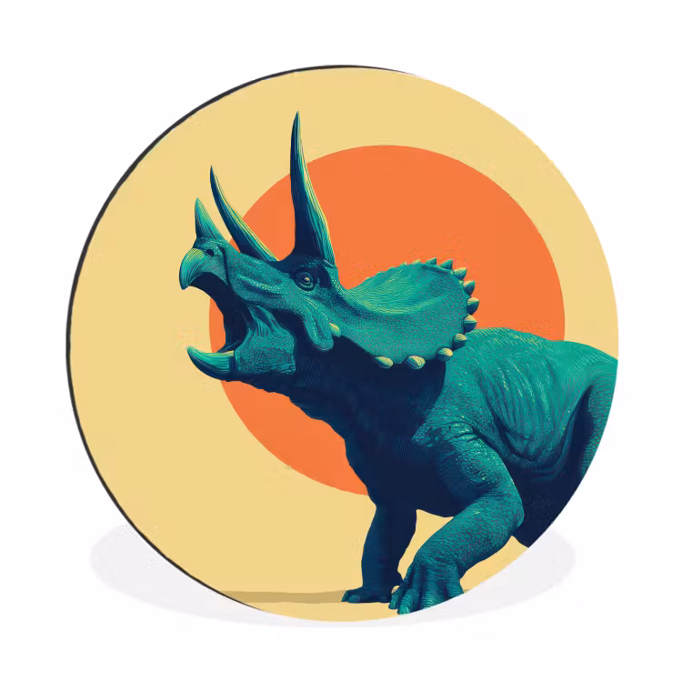 Triceratops - Cirkel - Oranje - Hoorns Wandcirkel aluminium klein -3d