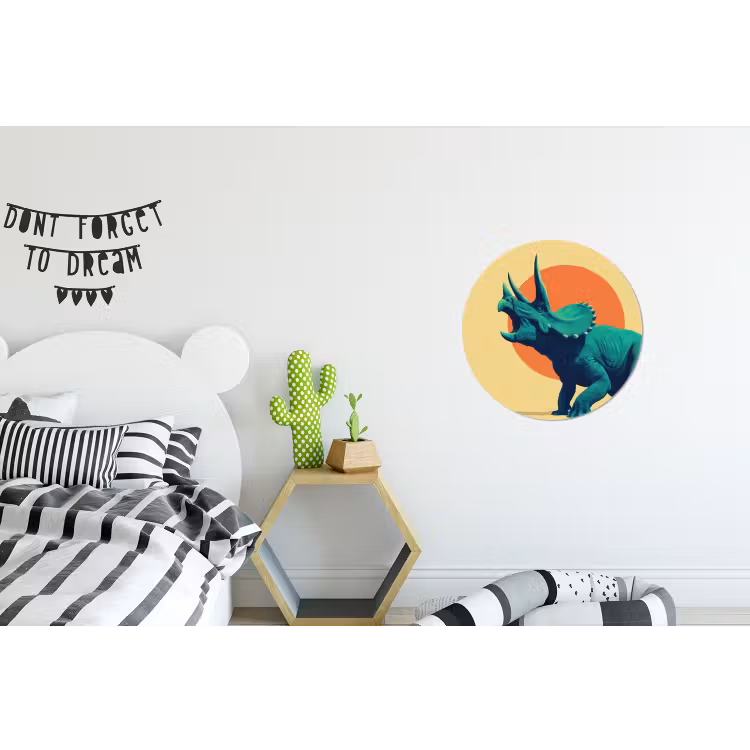 Triceratops - Cirkel - Oranje - Hoorns Wandcirkel aluminium klein -kinderkamer