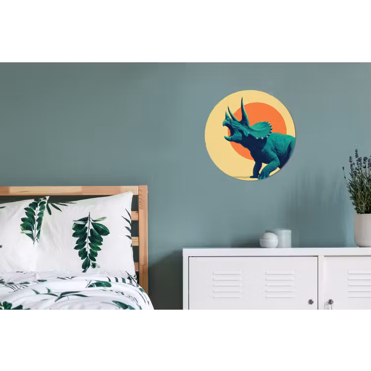 Triceratops - Cirkel - Oranje - Hoorns Wandcirkel aluminium klein -slaapkamer