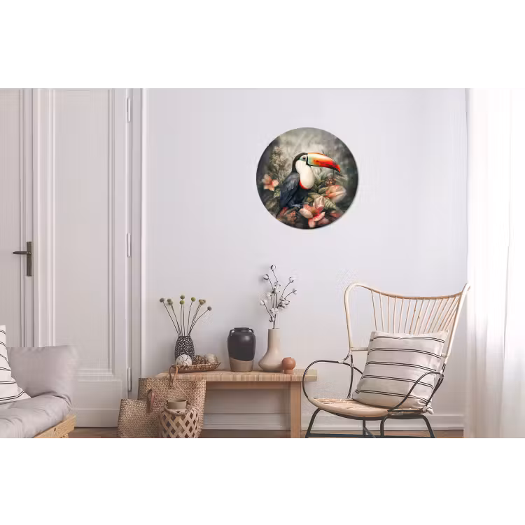 Toekan - Vogels - Bloemen - Planten - Tropisch Wandcirkel aluminium klein -woonkamer