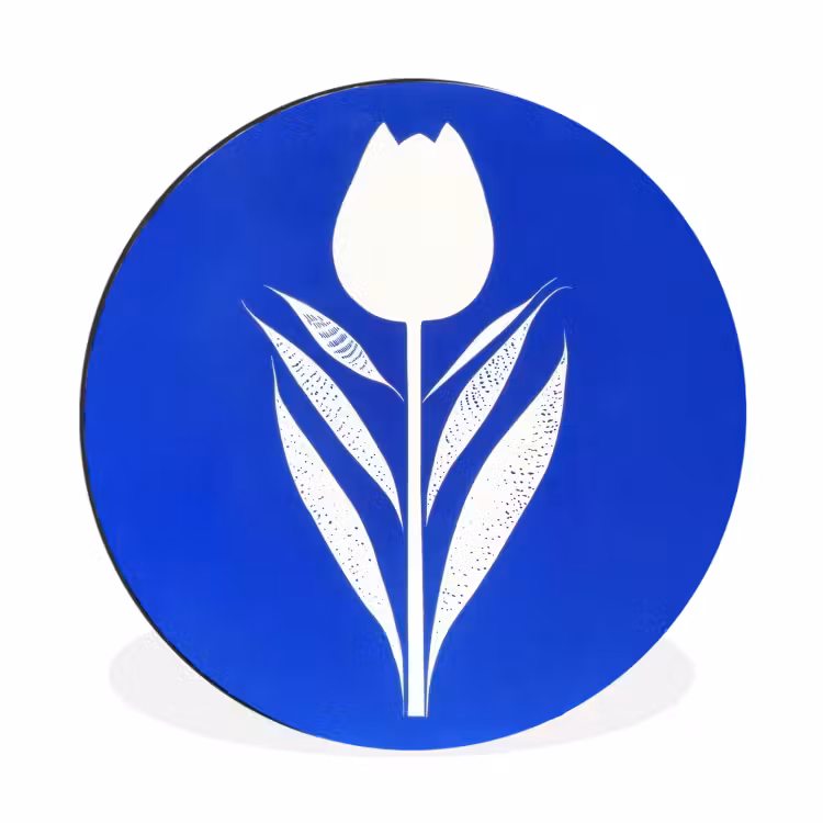 Tulp - Minimalistisch - Bladeren - Wit Wandcirkel aluminium klein -3d