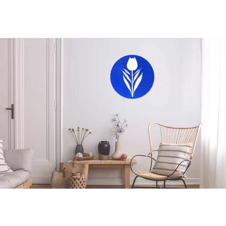 Tulp - Minimalistisch - Bladeren - Wit Wandcirkel aluminium klein -woonkamer