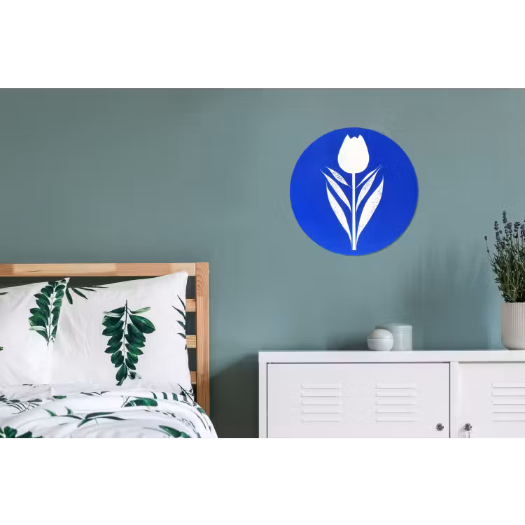 Tulp - Minimalistisch - Bladeren - Wit Wandcirkel aluminium klein -slaapkamer