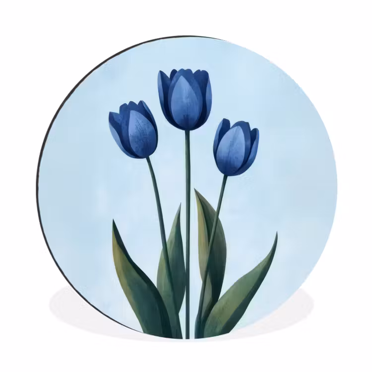 Tulpen - Blauw - Bladeren Wandcirkel aluminium klein -3d