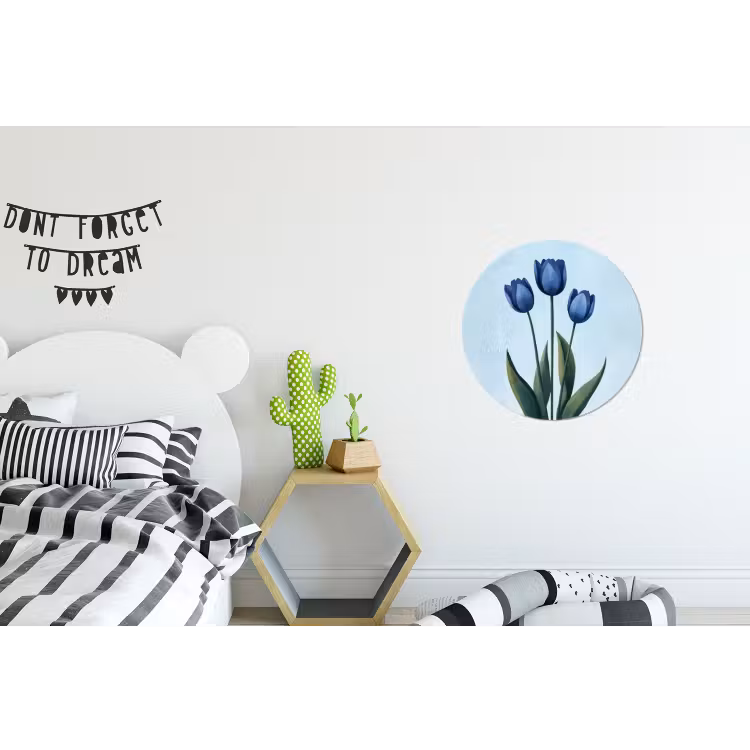 Tulpen - Blauw - Bladeren Wandcirkel aluminium klein -kinderkamer