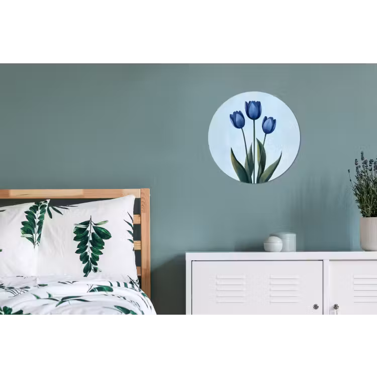 Tulpen - Blauw - Bladeren Wandcirkel aluminium klein -slaapkamer