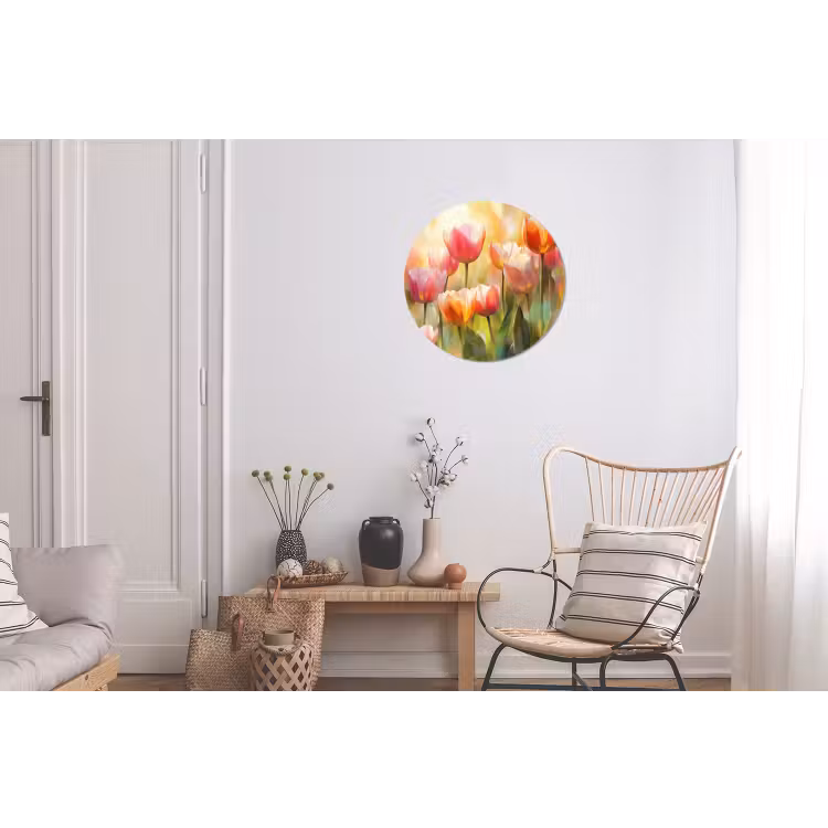 Tulpen - Sprookjesachtig - Kleurrijk Wandcirkel aluminium klein -woonkamer