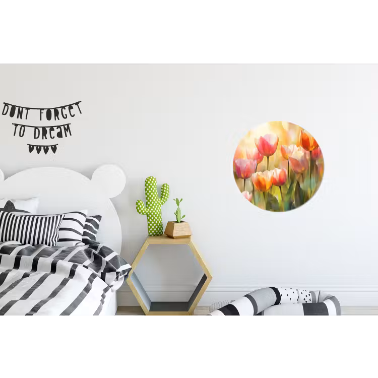 Tulpen - Sprookjesachtig - Kleurrijk Wandcirkel aluminium klein -kinderkamer