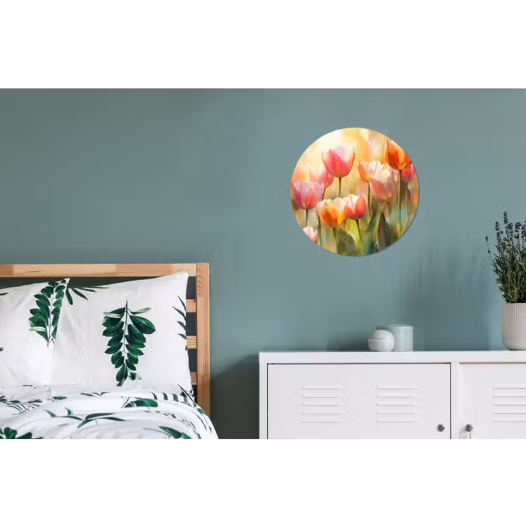 Tulpen - Sprookjesachtig - Kleurrijk Wandcirkel aluminium klein -slaapkamer