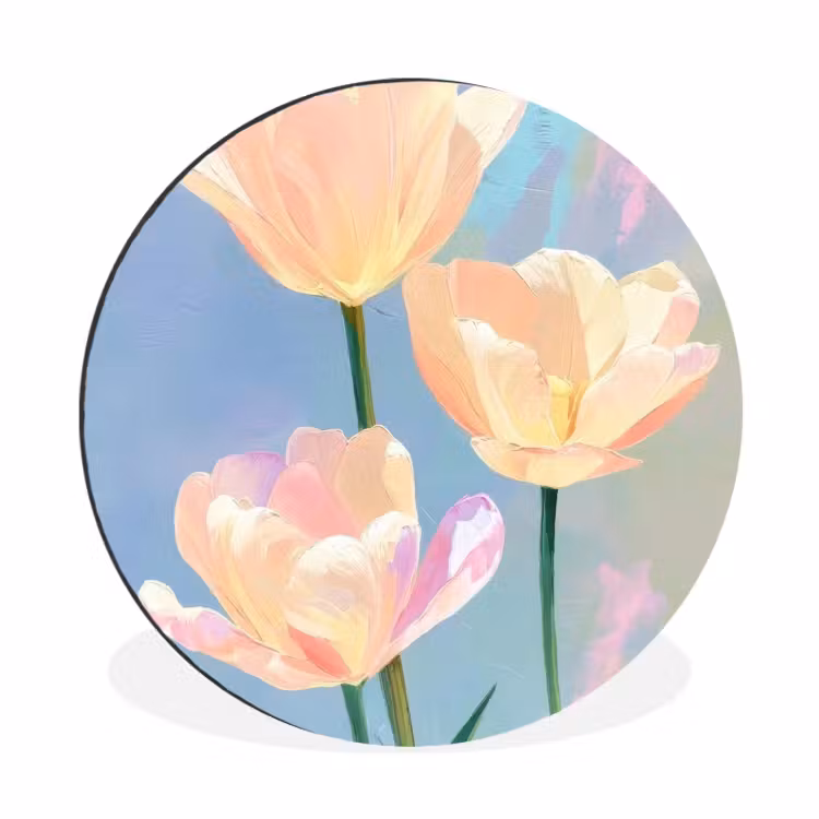 Tulpen - Roze accenten - Blauw Wandcirkel aluminium klein -3d