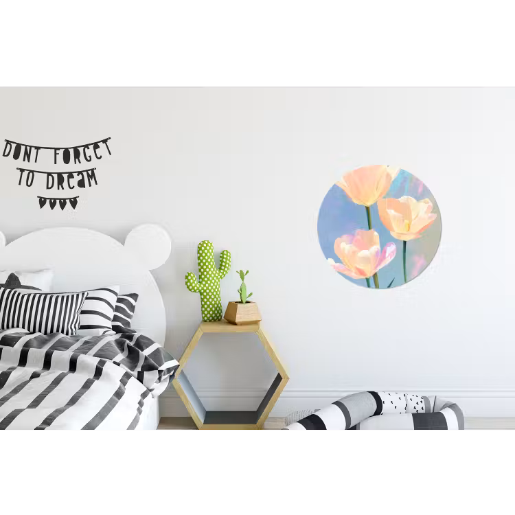 Tulpen - Roze accenten - Blauw Wandcirkel aluminium klein -kinderkamer
