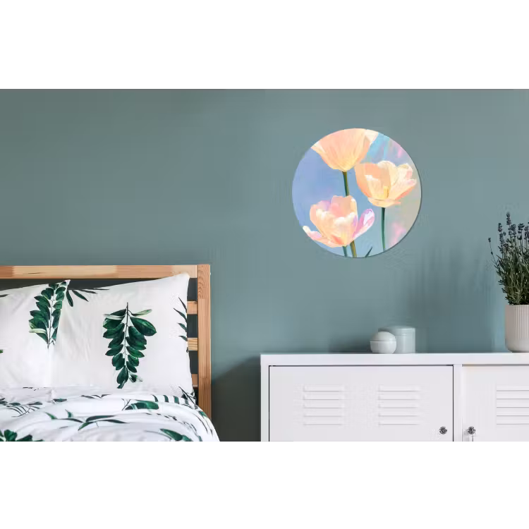 Tulpen - Roze accenten - Blauw Wandcirkel aluminium klein -slaapkamer