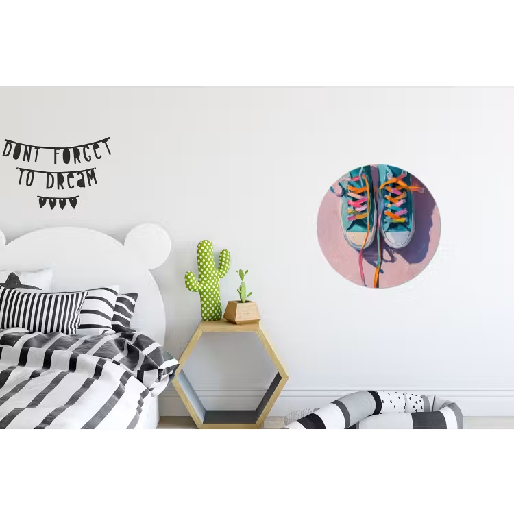 Sneakers - Veters - Kleurrijk - Schaduw Wandcirkel aluminium klein -kinderkamer