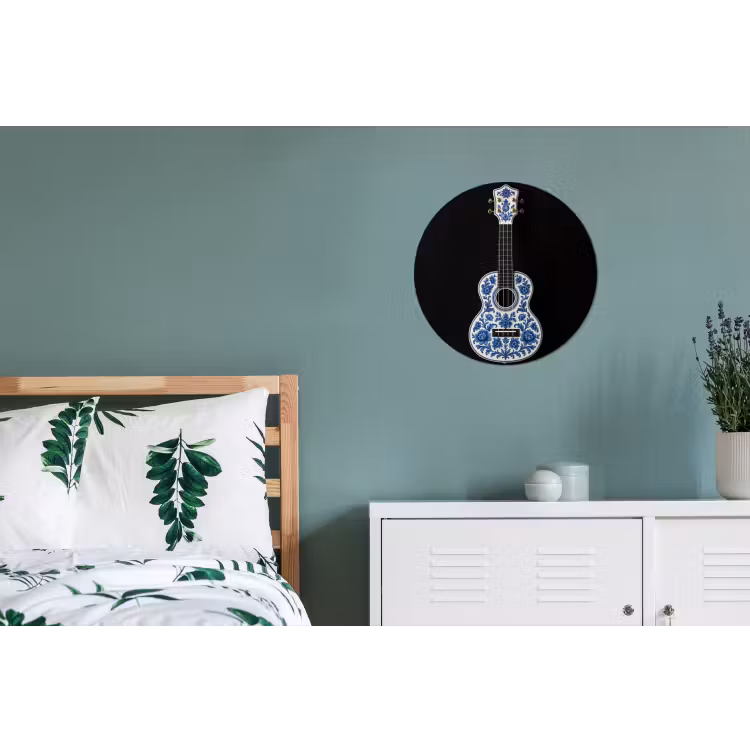 Ukelele - Delfts - Blauw - Muziek Wandcirkel aluminium klein -slaapkamer