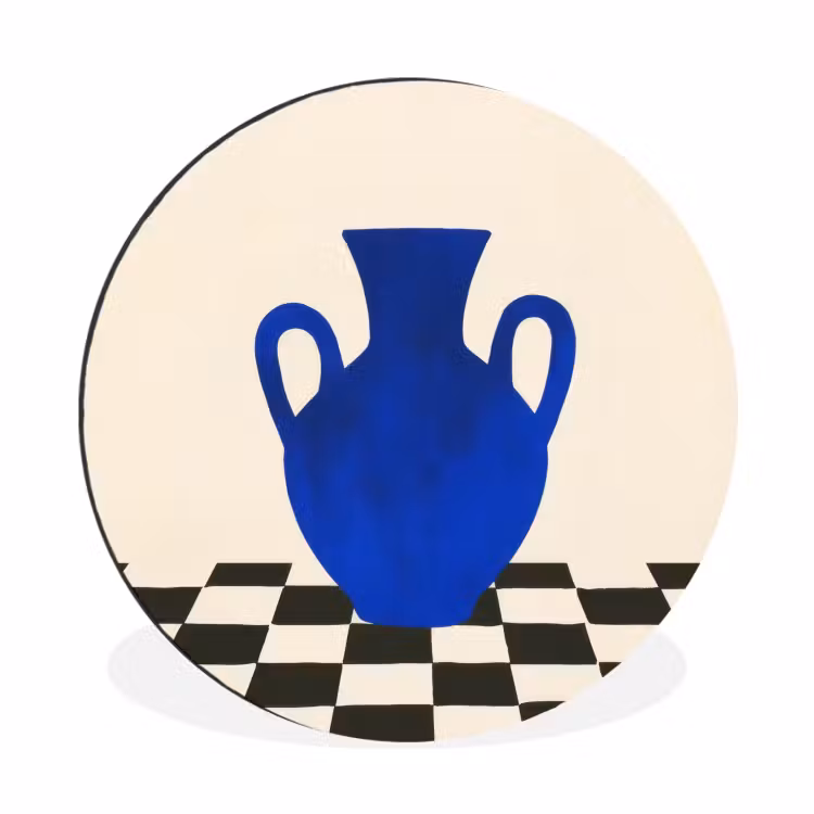 Vaas - Blauw - Geblokt - Modern Wandcirkel aluminium klein -3d