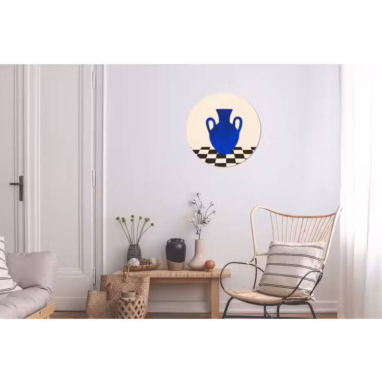 Vaas - Blauw - Geblokt - Modern Wandcirkel aluminium klein -woonkamer
