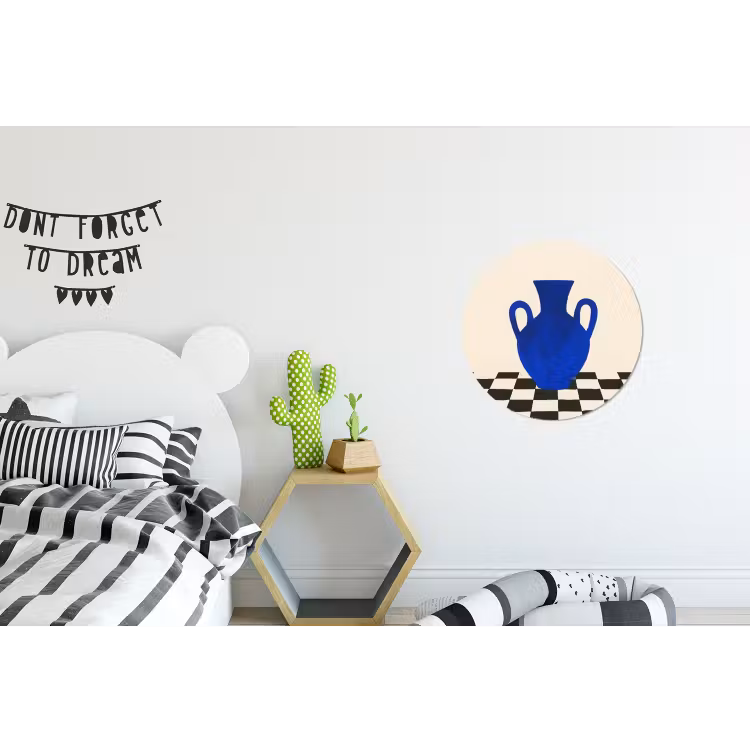 Vaas - Blauw - Geblokt - Modern Wandcirkel aluminium klein -kinderkamer