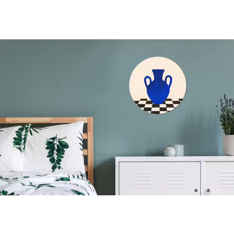 Vaas - Blauw - Geblokt - Modern Wandcirkel aluminium klein -slaapkamer