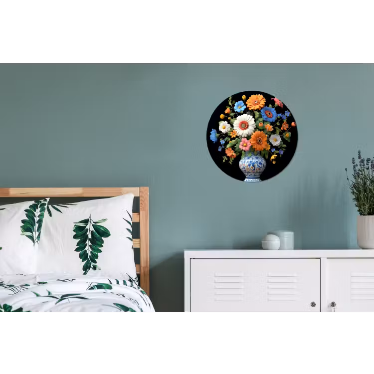 Vaas - Boeket - Bloemen - Kleur Wandcirkel aluminium klein -slaapkamer