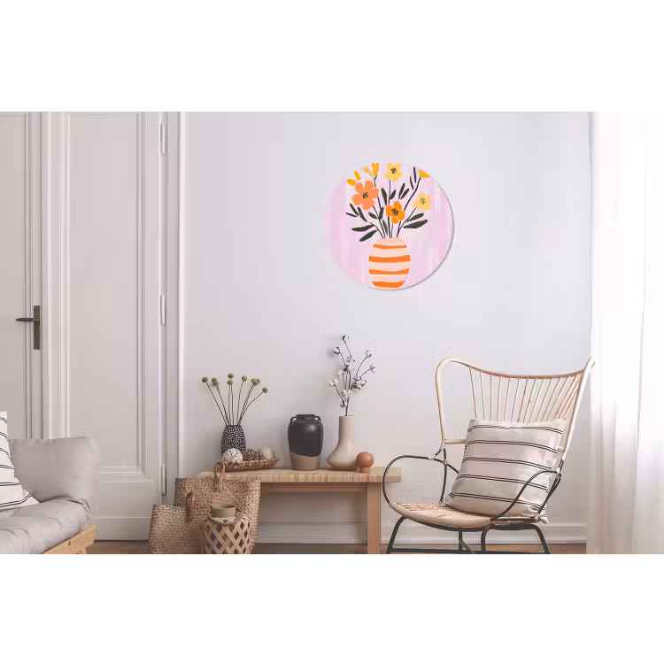 Vaas - Gestreept - Bloemen - Oranje Wandcirkel aluminium klein -woonkamer