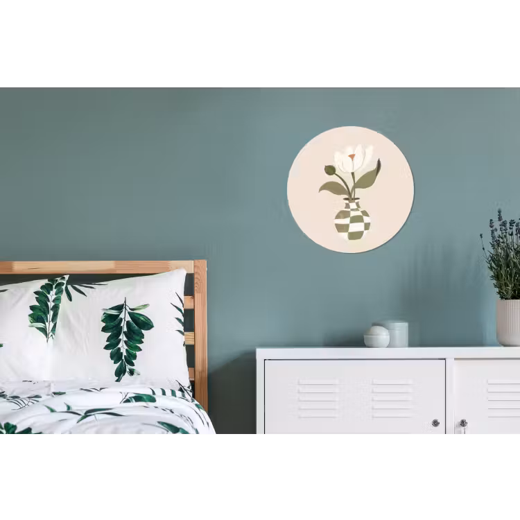 Vaas - Geruit - Bloem - Groen Wandcirkel aluminium klein -slaapkamer