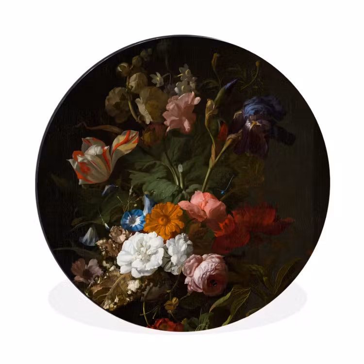 Vaas met bloemen - Schilderij van Rachel Ruysch Wandcirkel aluminium klein -3d