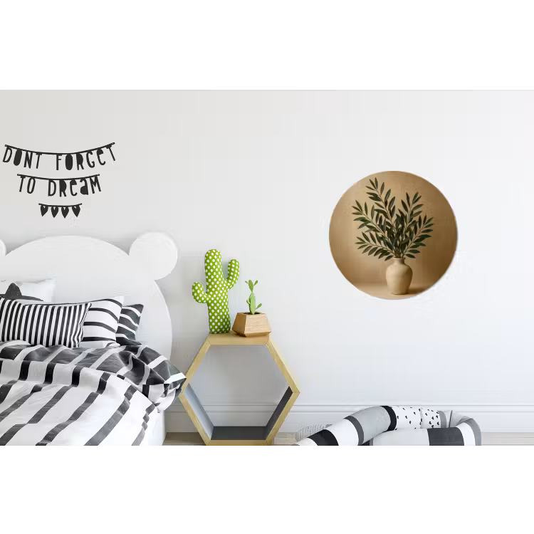 Vaas - Olijftakken - Bladeren - Beige Wandcirkel aluminium klein -kinderkamer