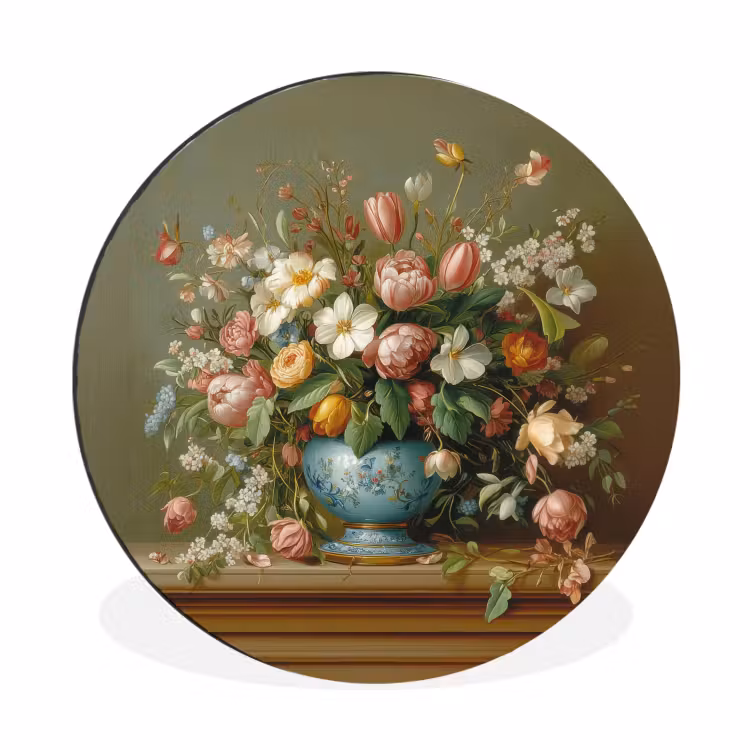 Vaas - Pastel - Kleuren - Bloemen Wandcirkel aluminium klein -3d
