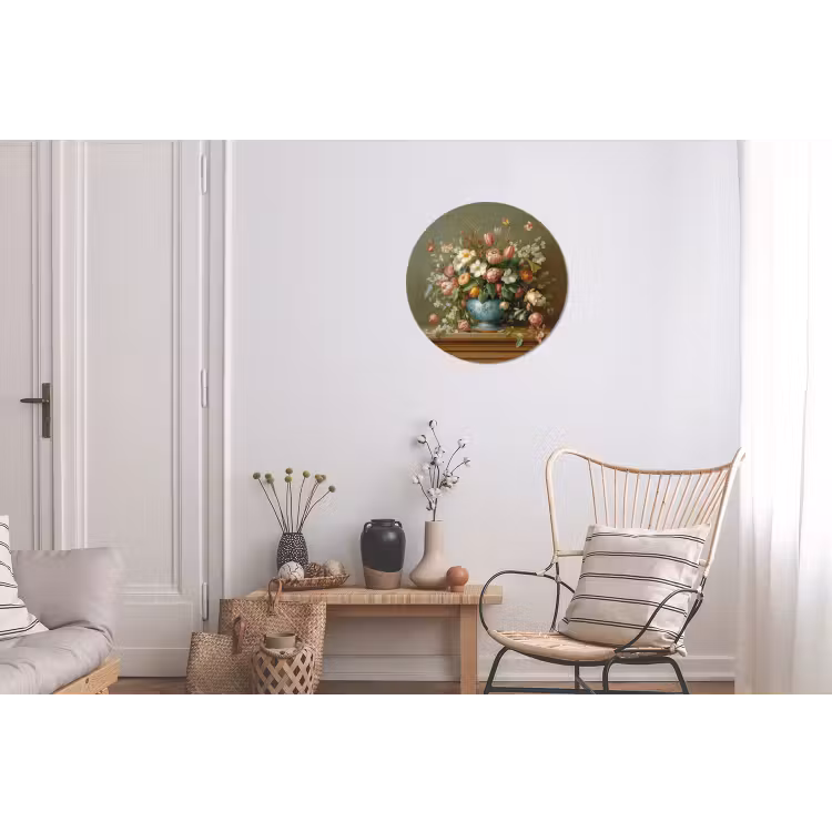 Vaas - Pastel - Kleuren - Bloemen Wandcirkel aluminium klein -woonkamer