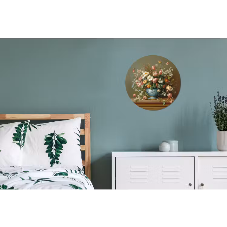 Vaas - Pastel - Kleuren - Bloemen Wandcirkel aluminium klein -slaapkamer