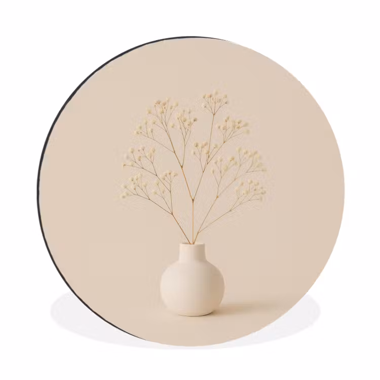 Vaas - Takken - Bloemetjes - Wit Wandcirkel aluminium klein -3d
