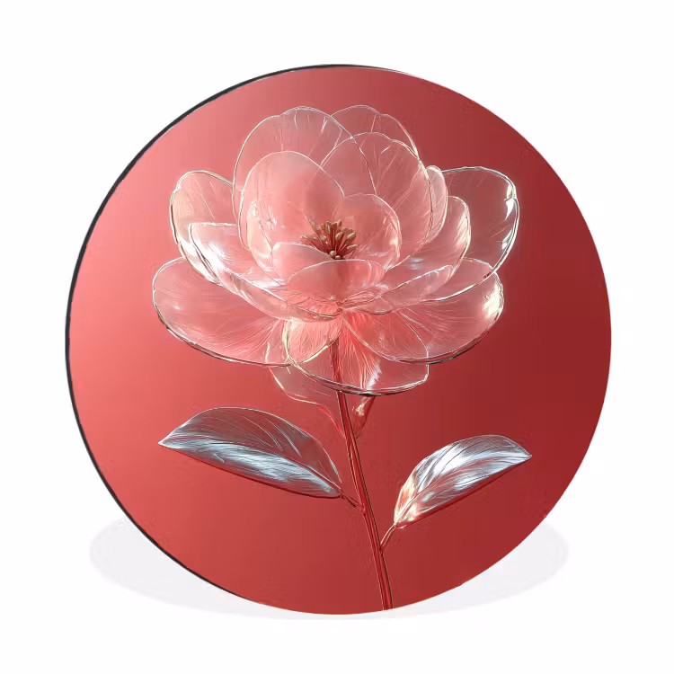 Sierlijk - Bloem - Roze - Glazen Wandcirkel aluminium klein -3d