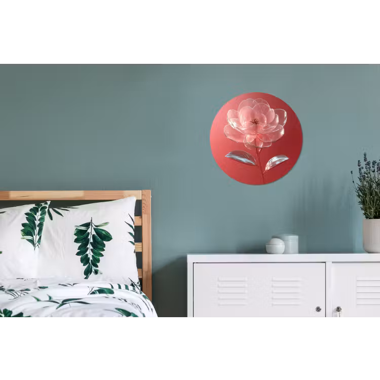 Sierlijk - Bloem - Roze - Glazen Wandcirkel aluminium klein -slaapkamer