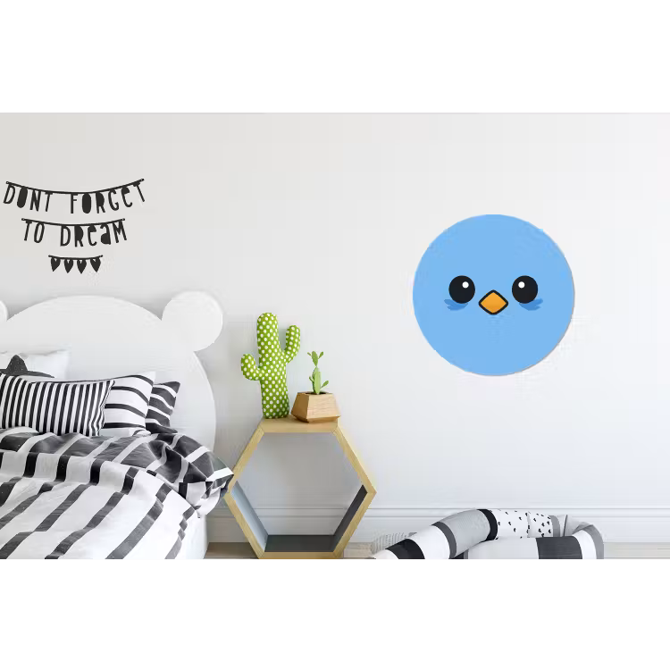 Vogel - Blauw - Eenvoudig Wandcirkel aluminium klein -kinderkamer
