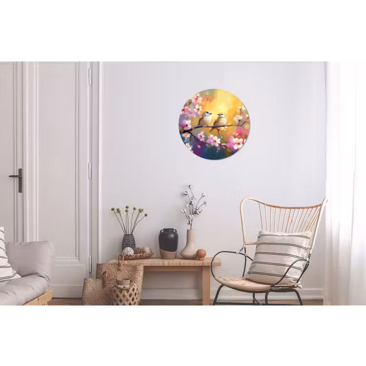 Vogels - Bloemen - Roze Wandcirkel aluminium klein -woonkamer