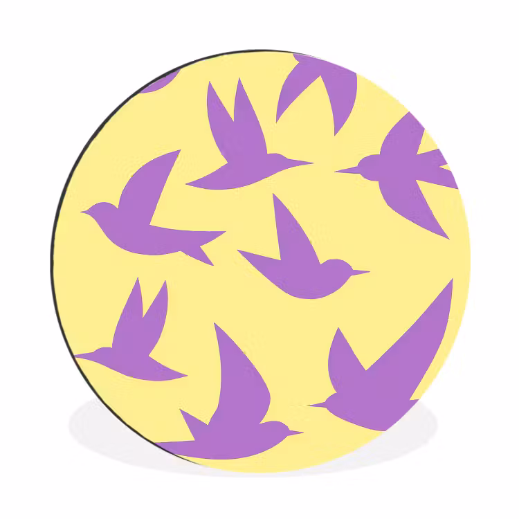 Vogels - Cirkel - Geel - Beweging Wandcirkel aluminium klein -3d