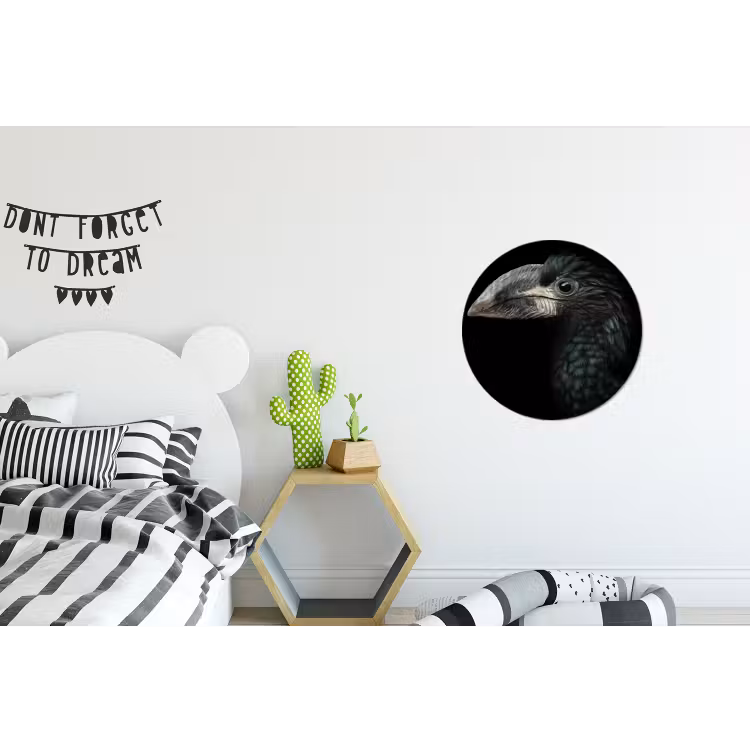 Vogel - Portret - Neushoornvogel - Zwart - Dieren Wandcirkel aluminium klein -kinderkamer