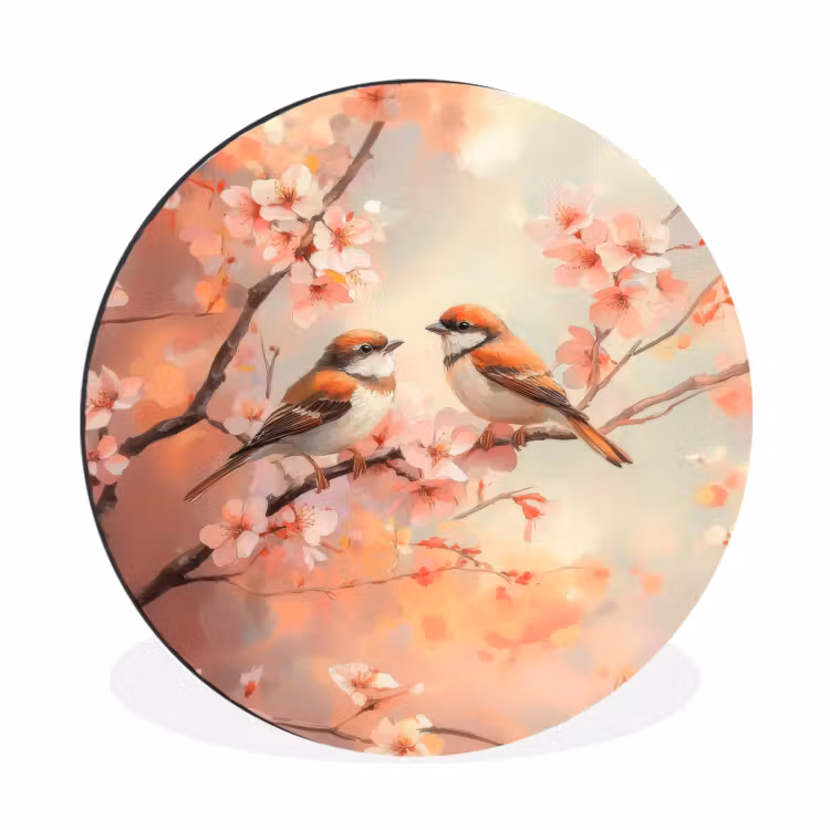 Vogels - Romantic - Bloesemtak Wandcirkel aluminium klein -3d