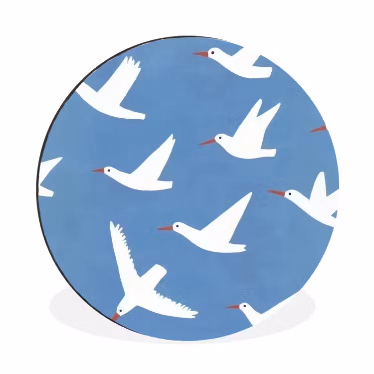Vogels - Wit - Patroon Wandcirkel aluminium klein -3d
