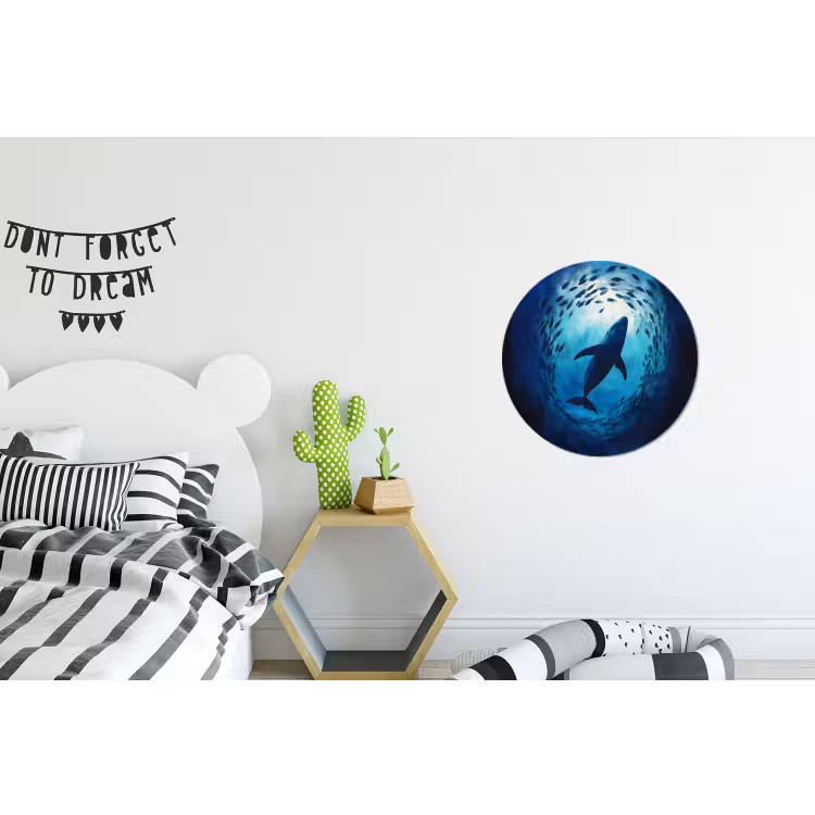 Walvis - Vissen - Donkerblauw Wandcirkel aluminium klein -kinderkamer