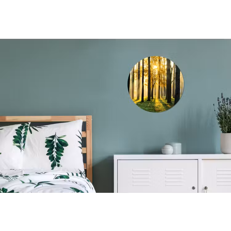 Bos - Zon - Bomen - gras - Landschap Wandcirkel aluminium klein -slaapkamer